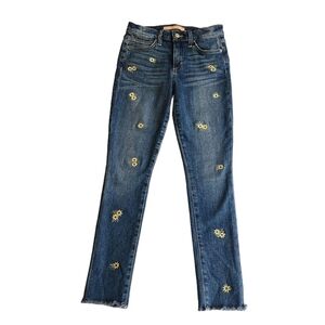 Joe' Jeans Sunflower Icon Mid Rise Skinny Crop Brooklyn Embroidered Sz 25